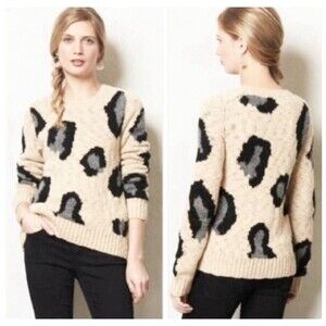 Anthropologie Anthro Sleeping on Snow Leopard Sweater Small Boxy Wool Blend $215